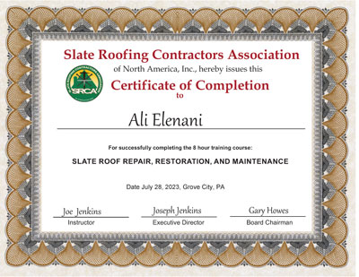 Alli Elenani July 28, 2023 Slate Roof Repair Class