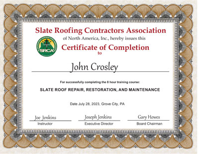 John Crosley July 28, 2023 Slate Roof Repair Class