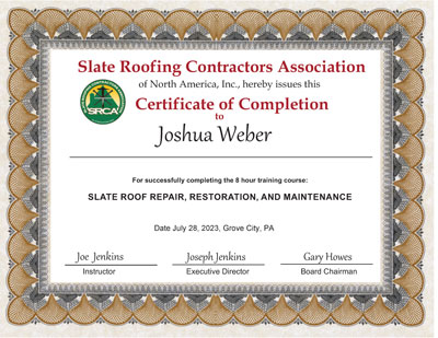 Josh Weber July 28, 2023 Slate Roof Repair Class