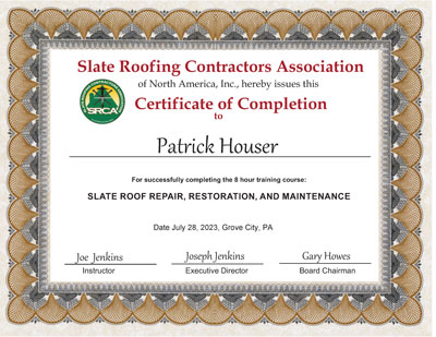 Patrick Houser July 28, 2023 Slate Roof Repair Class